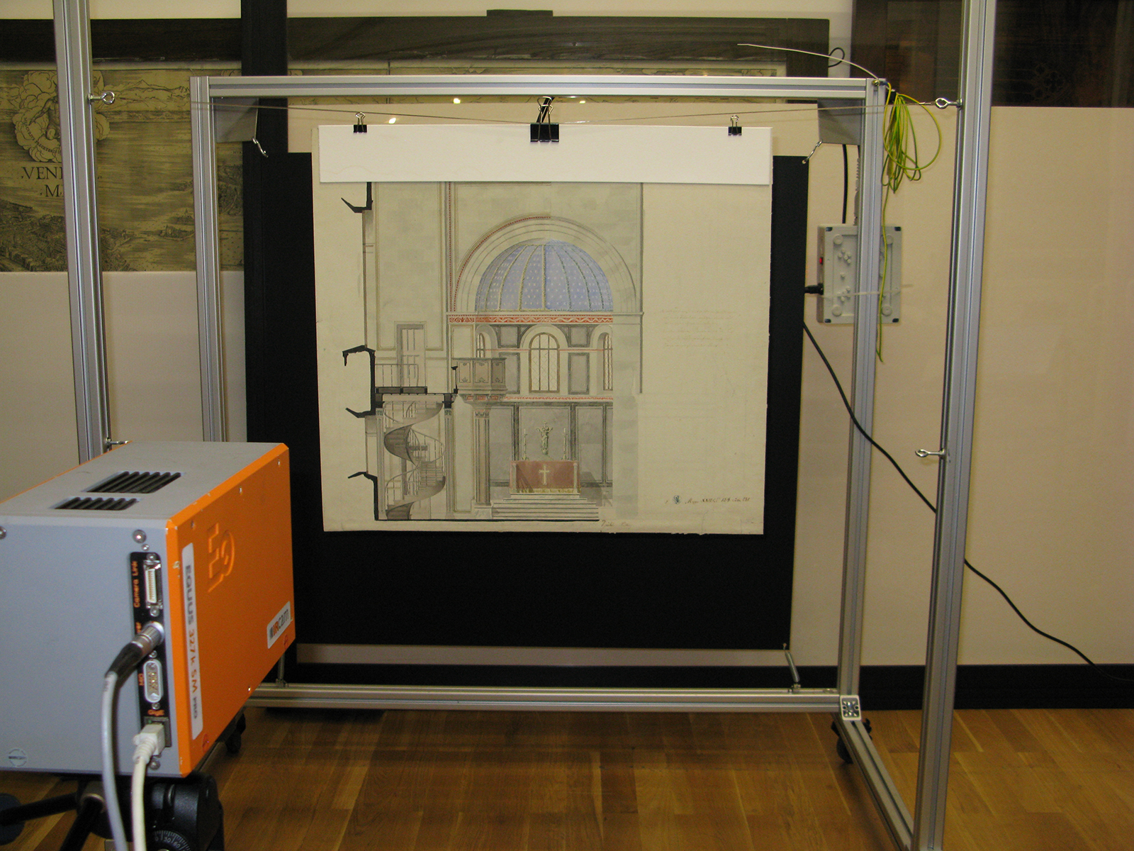 Large-format drawings by architect Karl Friedrich Schinkel are scanned using the infrared camera.