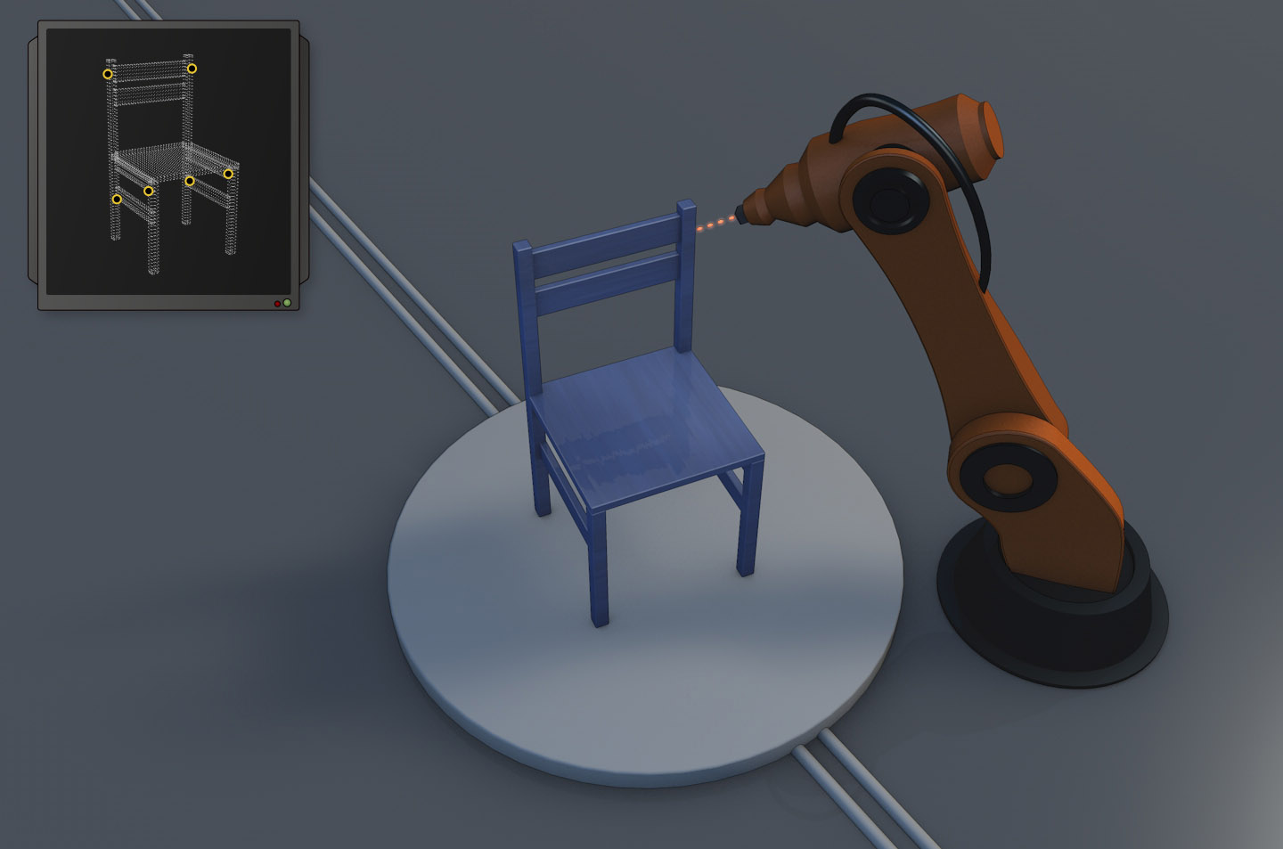 Schematic representation of the measurement process, in this example for a chair.