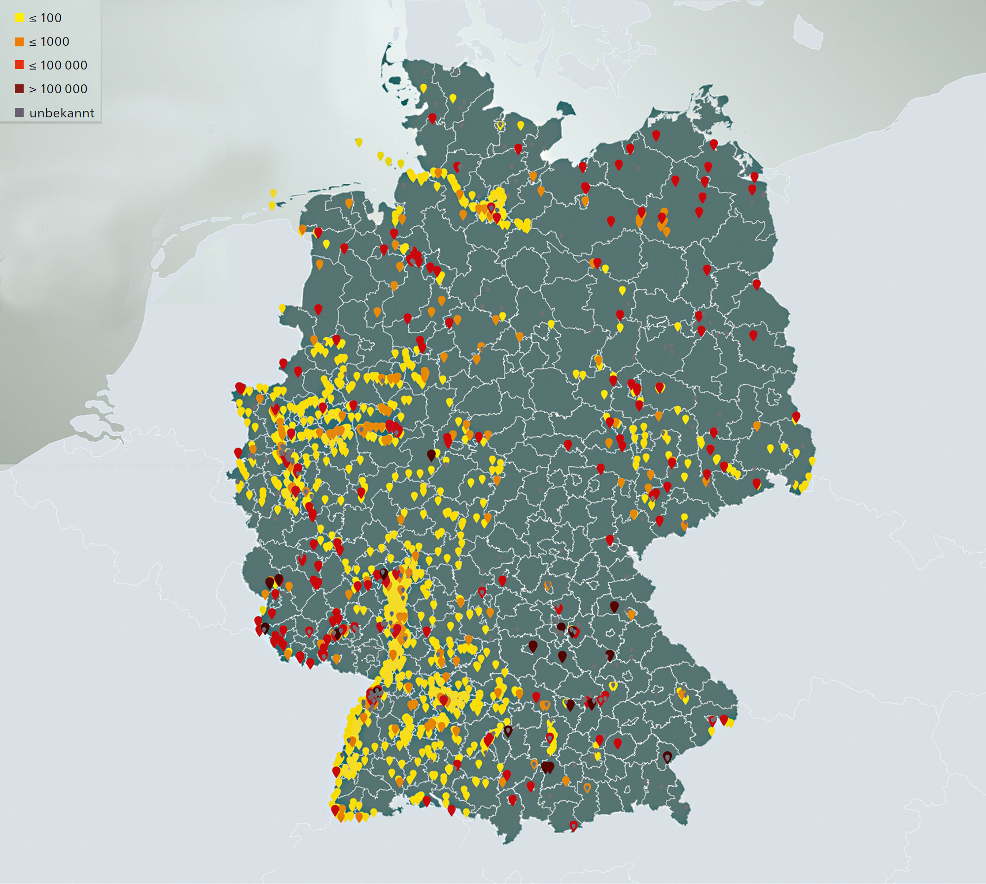 Grafik Nachgewiesene PFAS-Belastung in Deutschland in Nanogramm pro Liter | Nanogramm pro Kilogramm