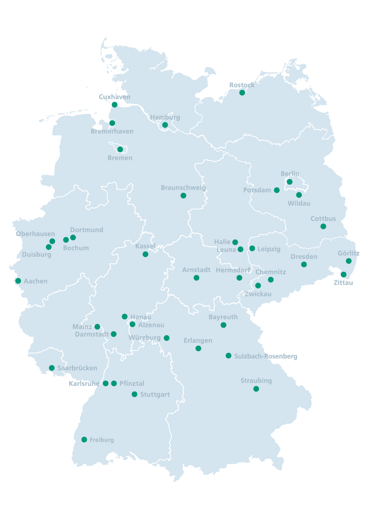 Standorte der Fraunhofer-Institute in Deutschland im Wasserstoff-Netzwerk