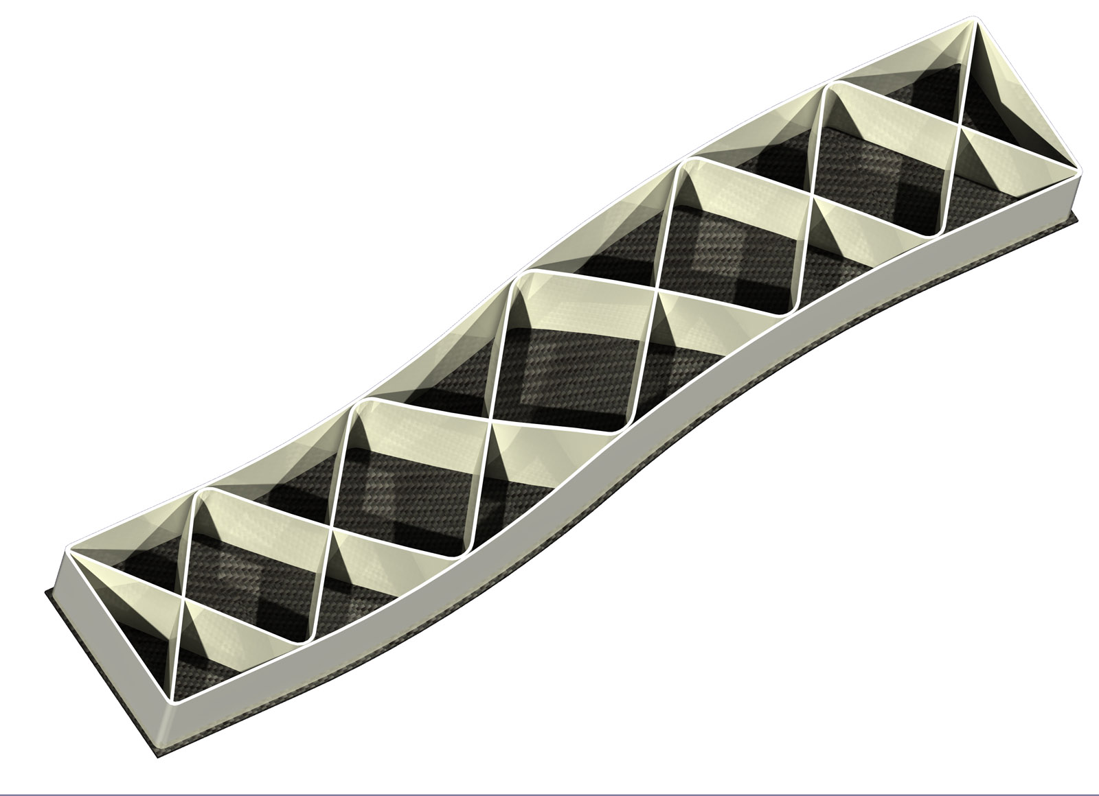 Dieses Versuchsbauteil ist ein Hybrid aus CFK-Blech und 3D-gedruckten Strukturen – mit SEAM ist es erstmals möglich, auf Spritzgieß-Komponenten oder Bleche aufzudrucken.