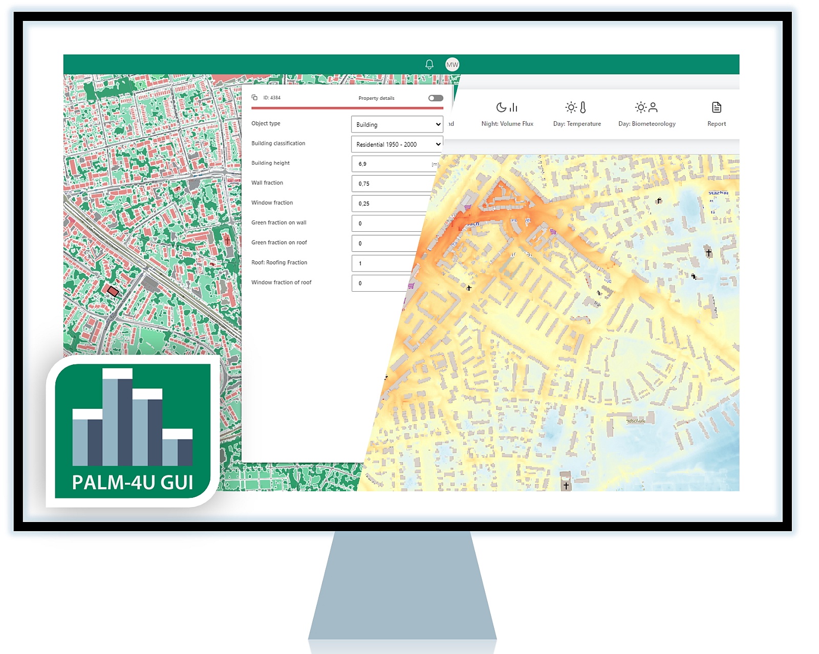 Die anwenderfreundliche Nutzeroberfläche PALM-4U GUI erlaubt es Mitarbeitenden aus Kommunen und Planungsbüros, das Simulationsmodell in der praktischen Arbeit einzusetzen.