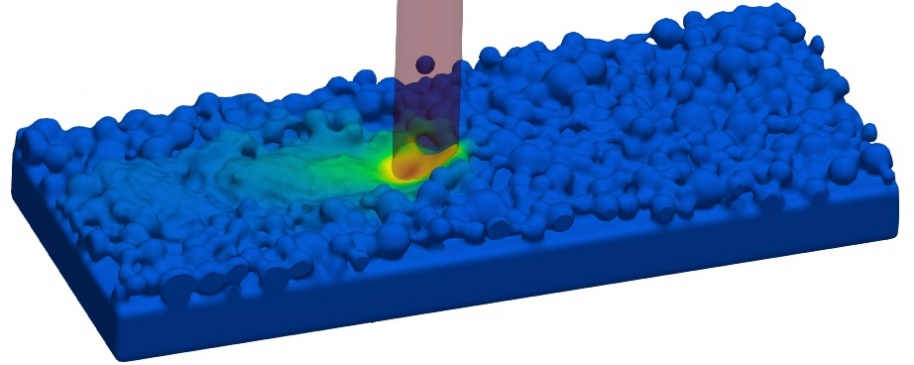 Simulation des LPBF-Prozesses mit farbkodiertem Temperaturfeld