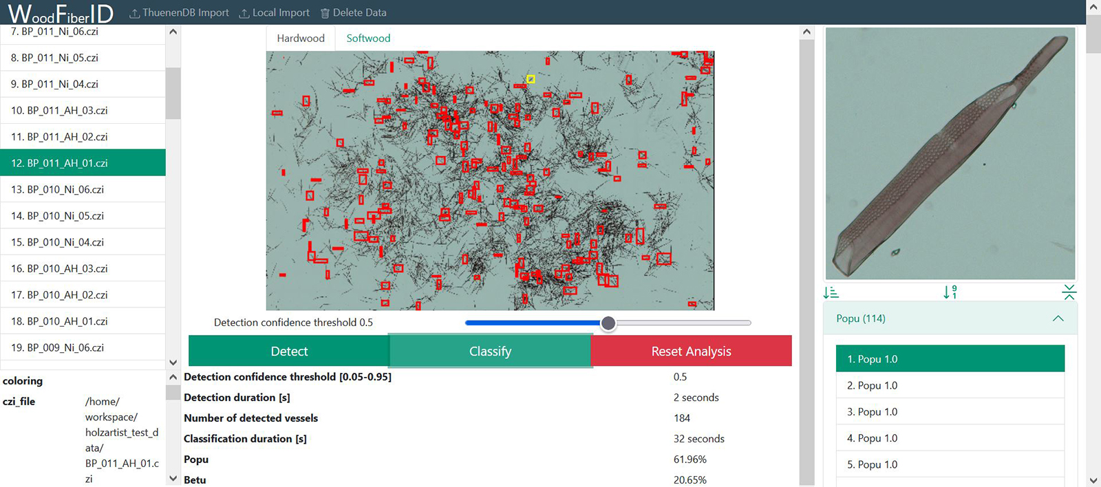 Die graphische Benutzeroberfläche der neuen KI-Analysesoftware WoodFiberID