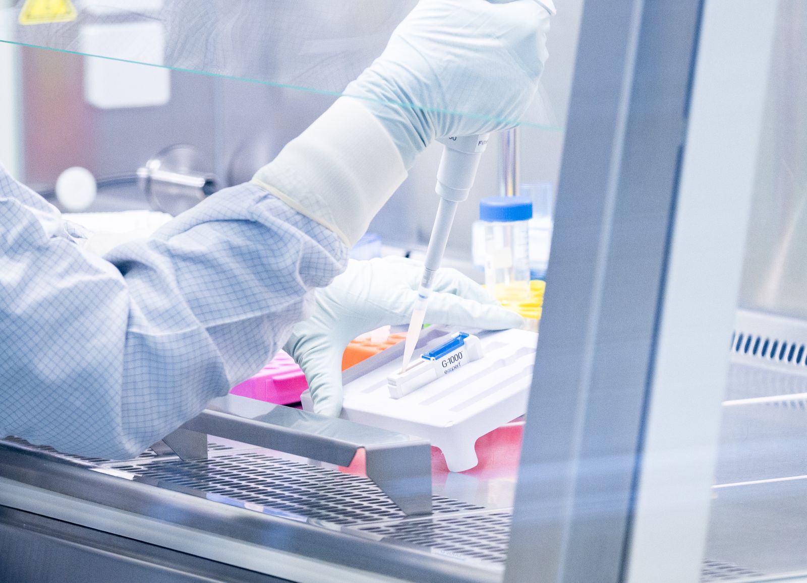 Die Immunzellen des Patienten und das genetische Material für den ROR-1 Rezeptor werden in einer Küvette zusammengeführt. Durch das Anlegen elektrischer Impulse gelangt die Erbinformation in das Genom der Zelle.