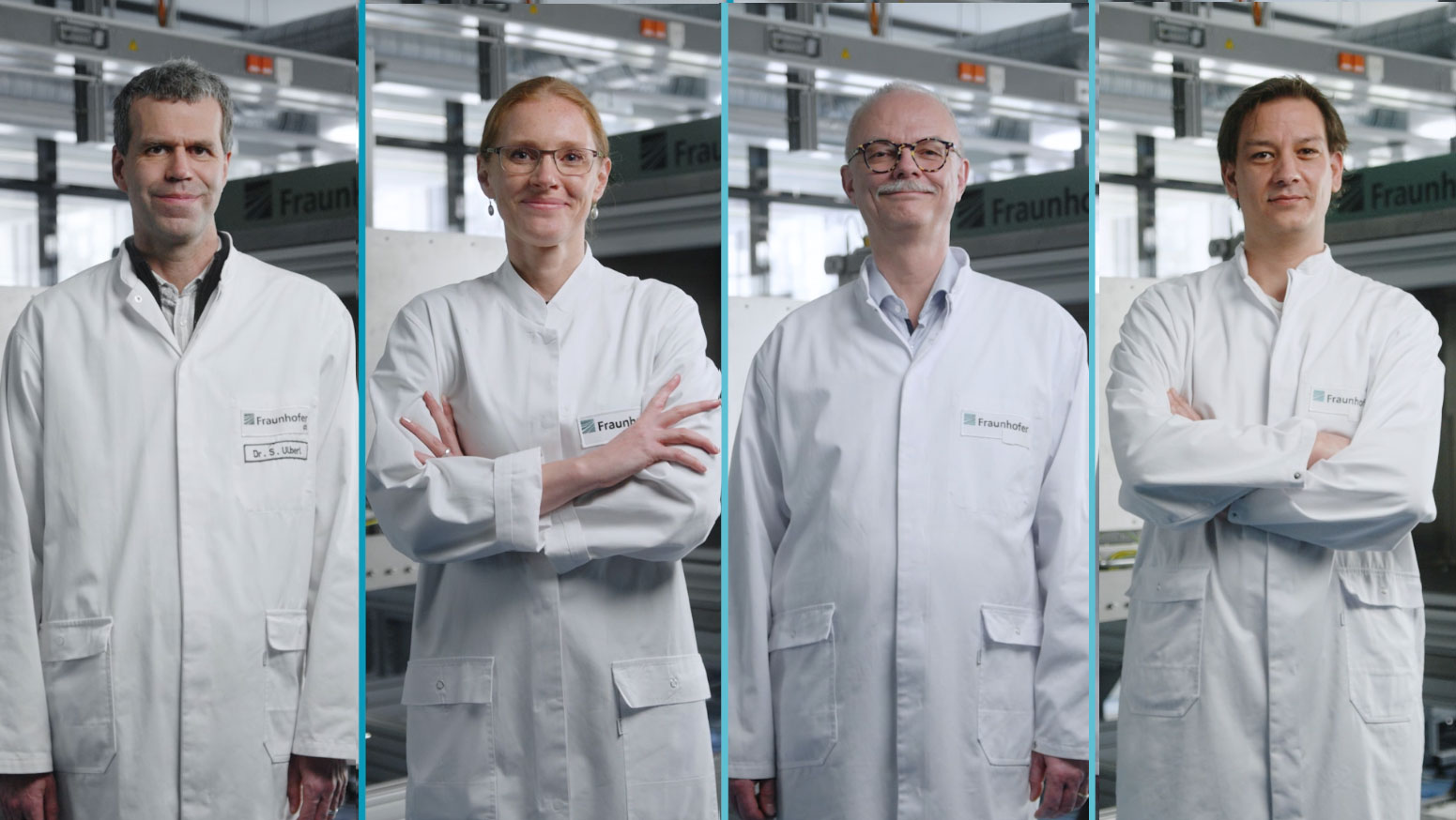 Für ein effizienteres, schnelleres und umweltfreundlicheres Herstellungsverfahren von Vakzinen erhalten sie den Fraunhofer-Preis »Technik für den Menschen und seine Umwelt« 2021: Dr. Sebastian Ulbert, Dr. Jasmin Fertey, Frank-Holm Rögner und Martin Thoma (v.l.n.r.). 