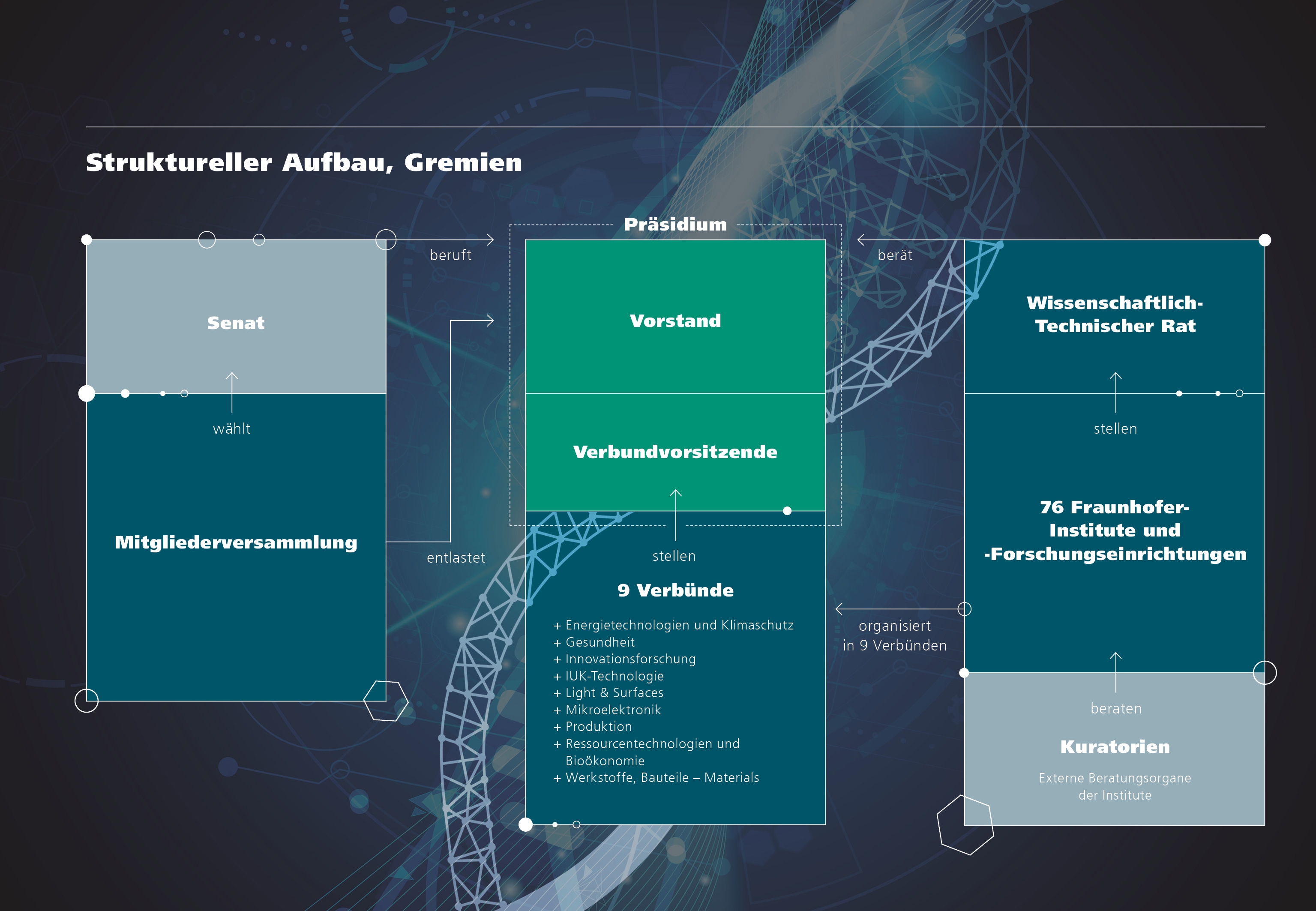 Grafik: Struktureller Aufbau und Gremien der Fraunhofer-Gesellschaft
