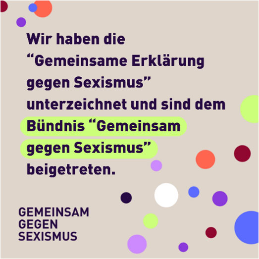 Kampagnenplakat mit der Aufschrift "Gemeinsam gegen Sexismus"