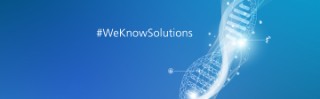 Symbolbild Doppelhelix, Motto: WeKnowSolutions