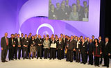 The winners of the Science Prize Awards on May 19th 2010 in Leipzig with Dr. Arend Oetker, President of the Stifterverband (left), Prof. Dr. Annette Schavan, Federal Minister of Education and Research and Prof. Dr. Hans-Jörg Bullinger, President of the Fraunhofer-Gesellschaft (right).
