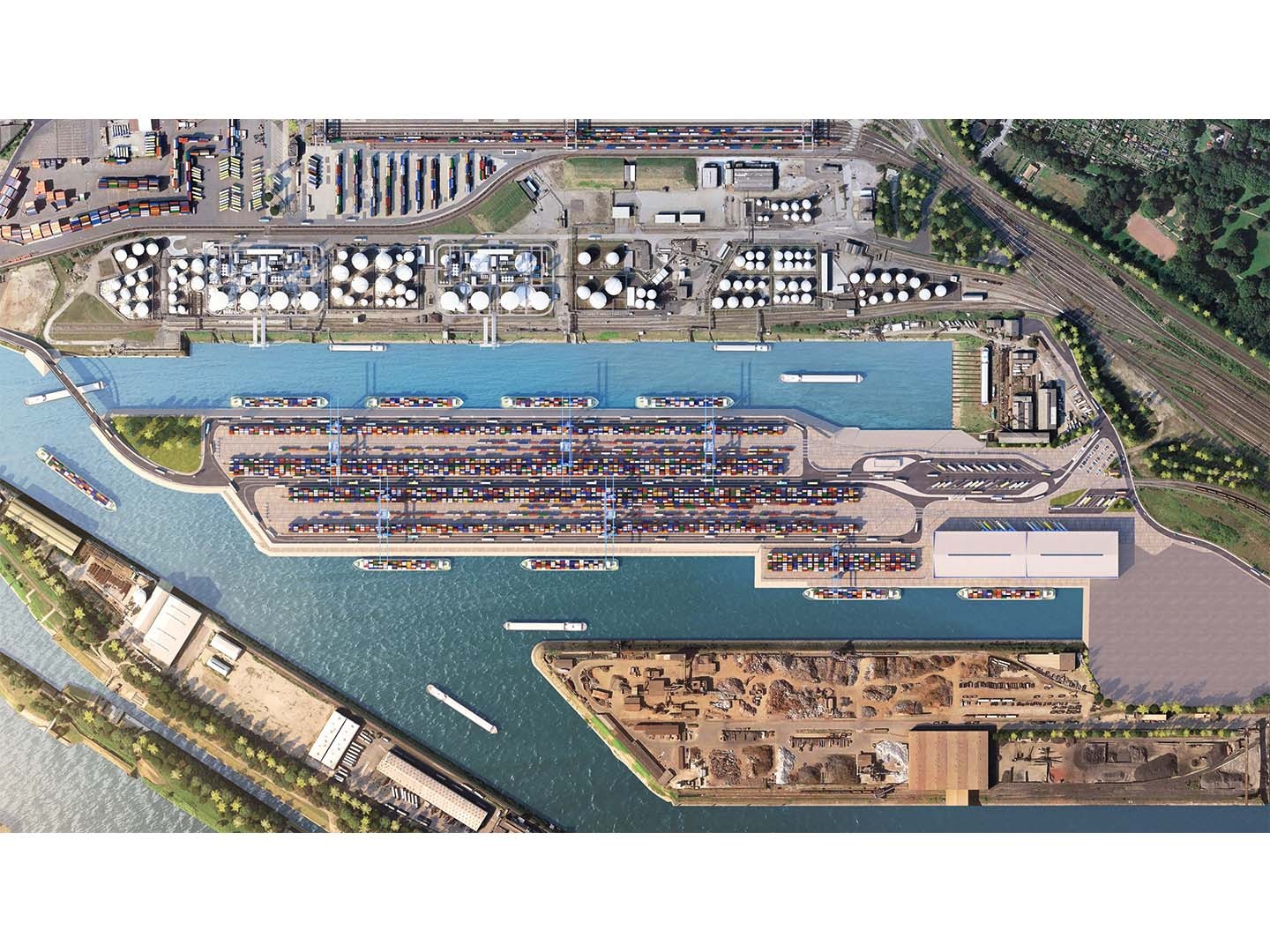 Im Duisburger Hafen entsteht bis 2023 der erste Containerterminal, der mit Wasserstoff und Photovoltaik vollkommen klimaneutral betrieben wird. 