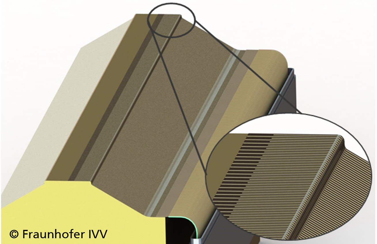 Design draft of a fully instrumented sealing bar with sensor array and detailed view of sensors on sealing bar surface. 