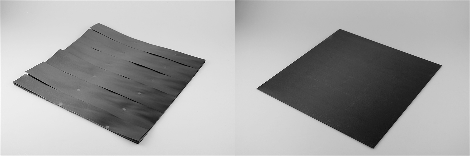 Carbon fibers and heated plastic combine under pressure to form a homogeneous CFRP plate. With infrared radiation in a vacuum, this occurs quickly and with a high degree of energy efficiency.