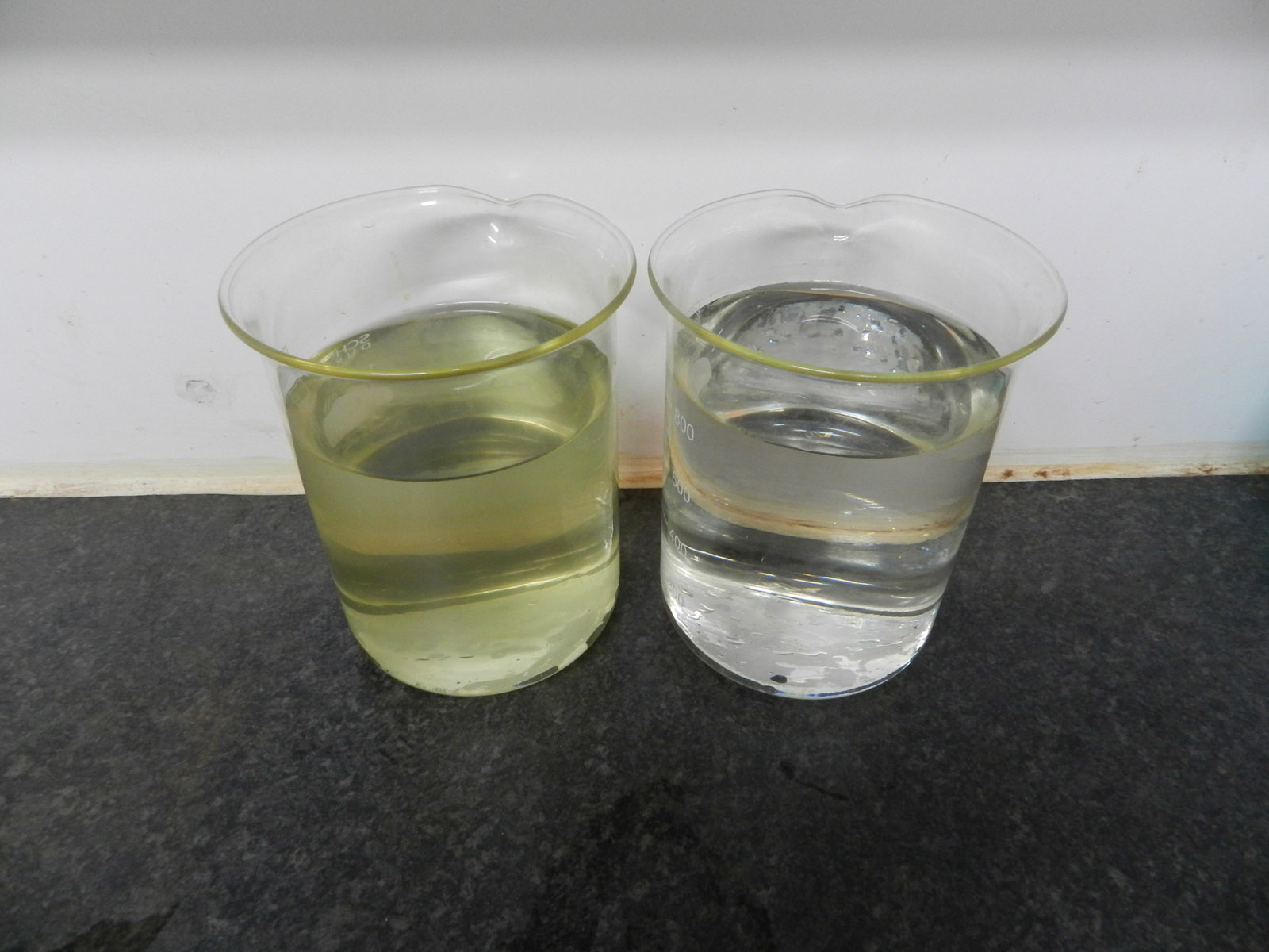 The water before treatment (left) and after (right).