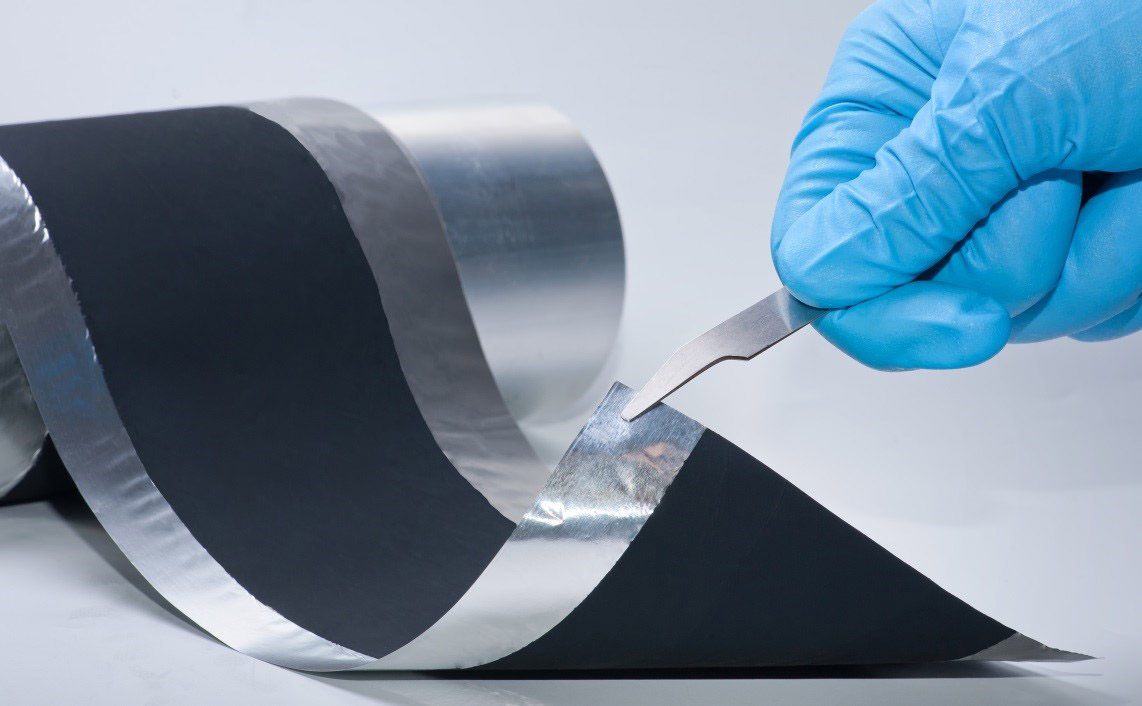 This is what the electrodes coated with the new dry transfer coating technology look like. Fraunhofer IWS process enables battery electrodes to be produced on a pilot scale without using toxic solvents.