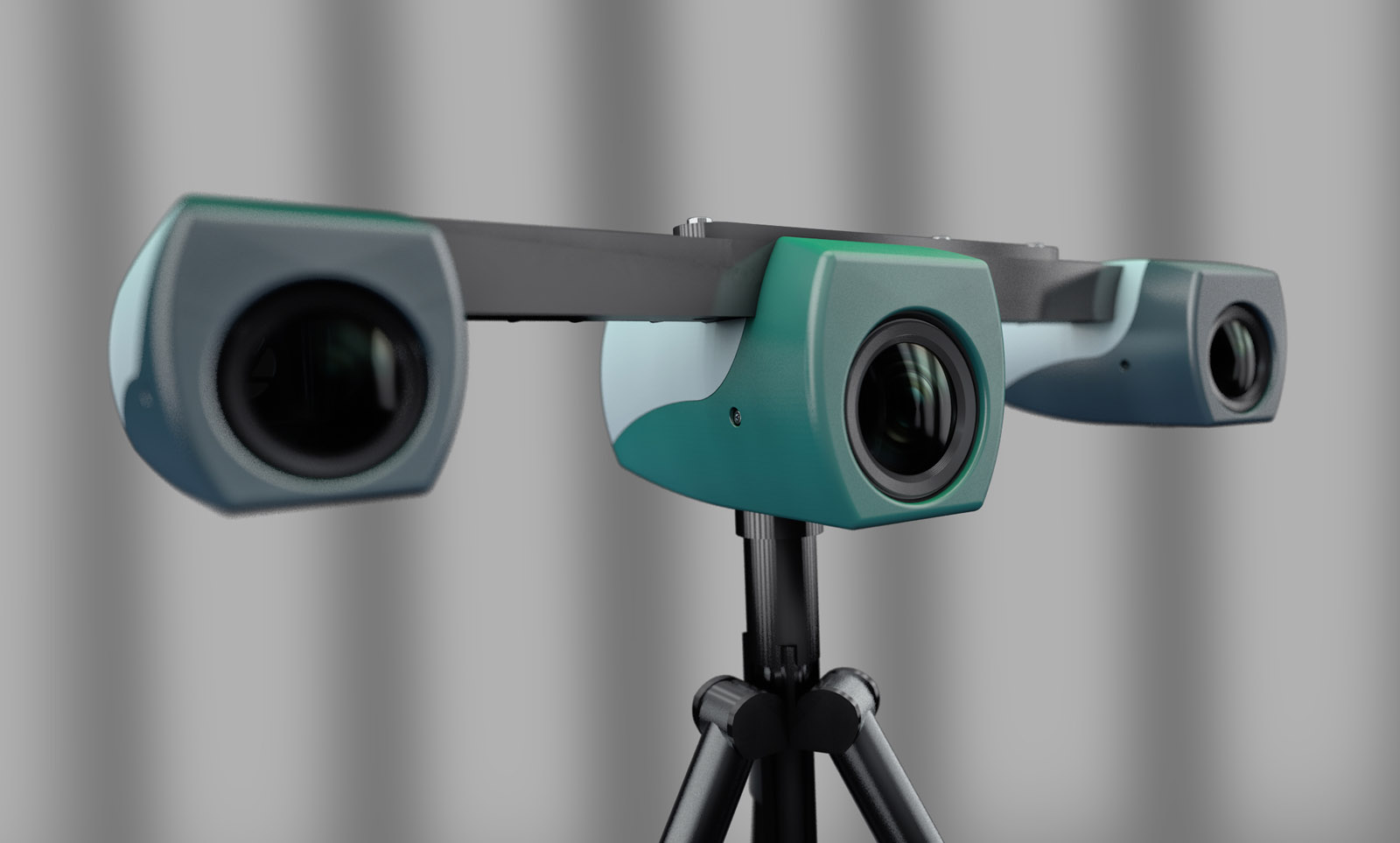 3D sensor technology: two high-speed cameras and a gobo projector capture the 3D data of the moving person.