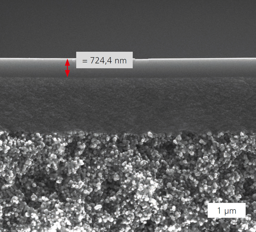 Exposure in the scanning electron microscope: Carbon membrane with a layer thickness of less than 1 micrometer.