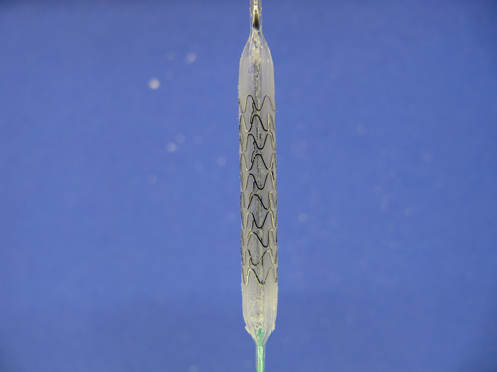  A stent on a drug-coated balloon catheter   