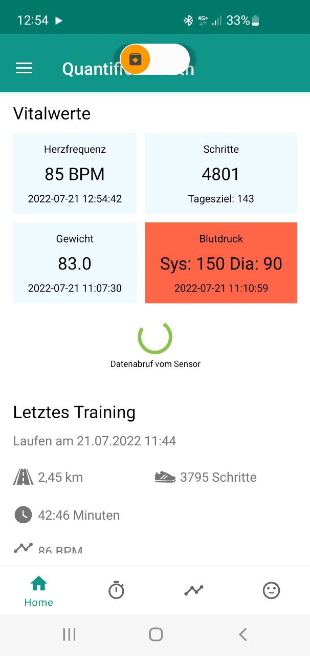 Die leicht bedienbare App erhält Daten wie Pulsfrequenz und ähnliches von einem Fitnessarmband und stellt sie übersichtlich dar.