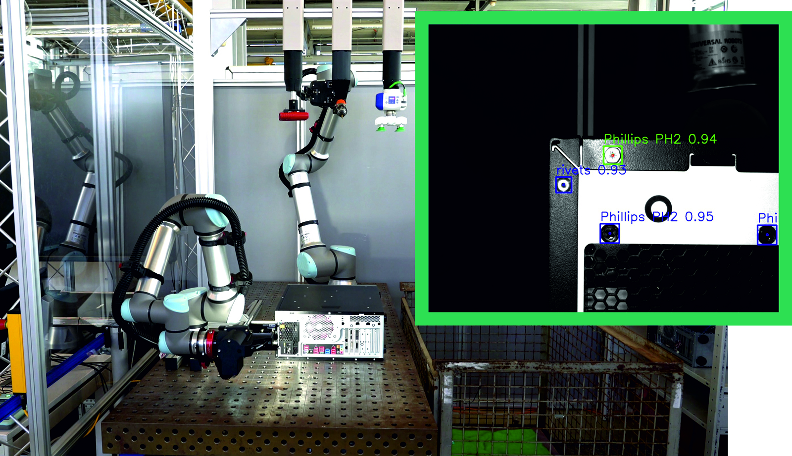 Der Roboter lokalisiert die Schrauben am PC-Gehäuse und steuert sie an.